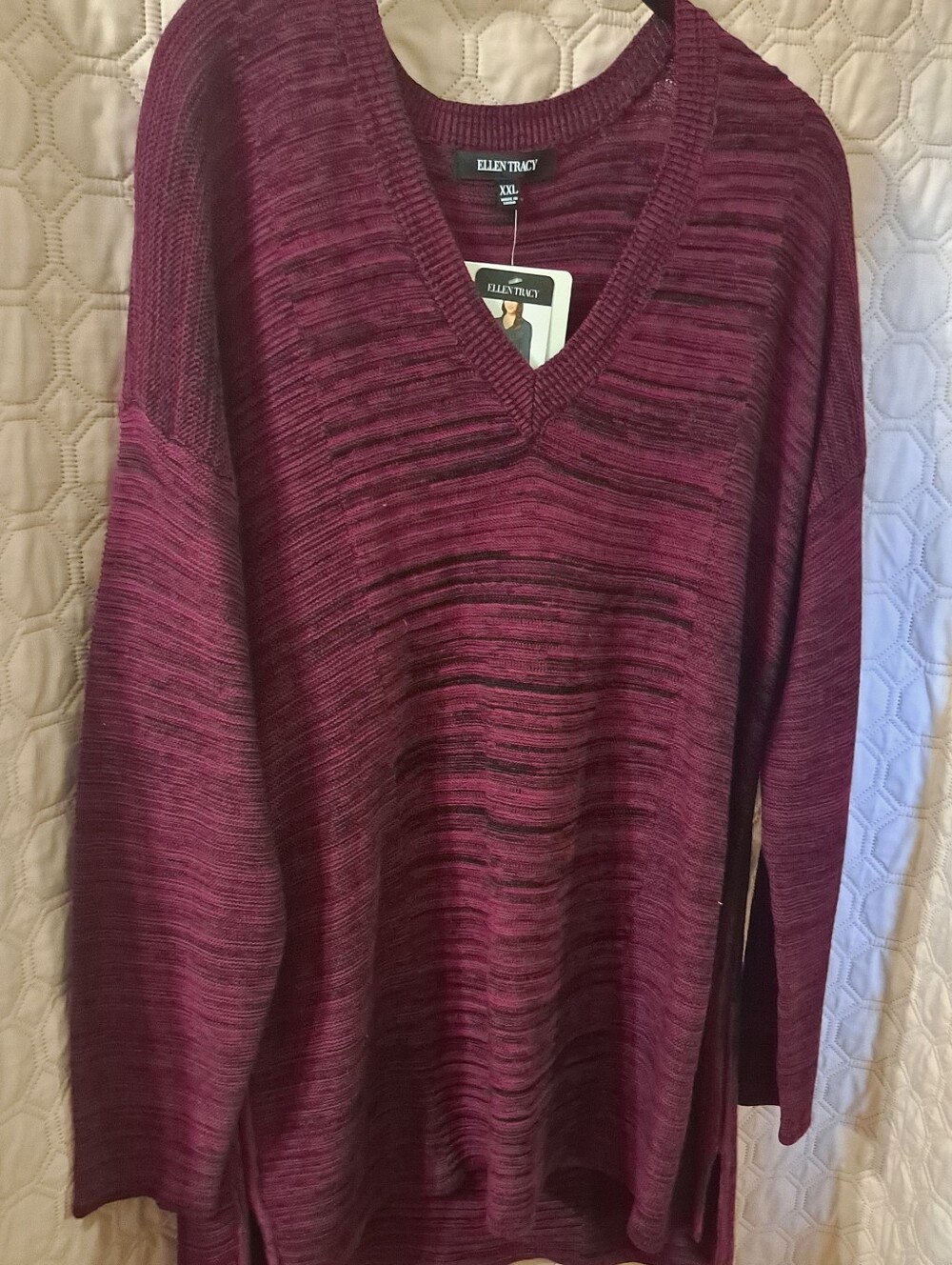 Ellen Tracy  V-Neck Sweater in Burgundy Heather Sz XXL   NWT